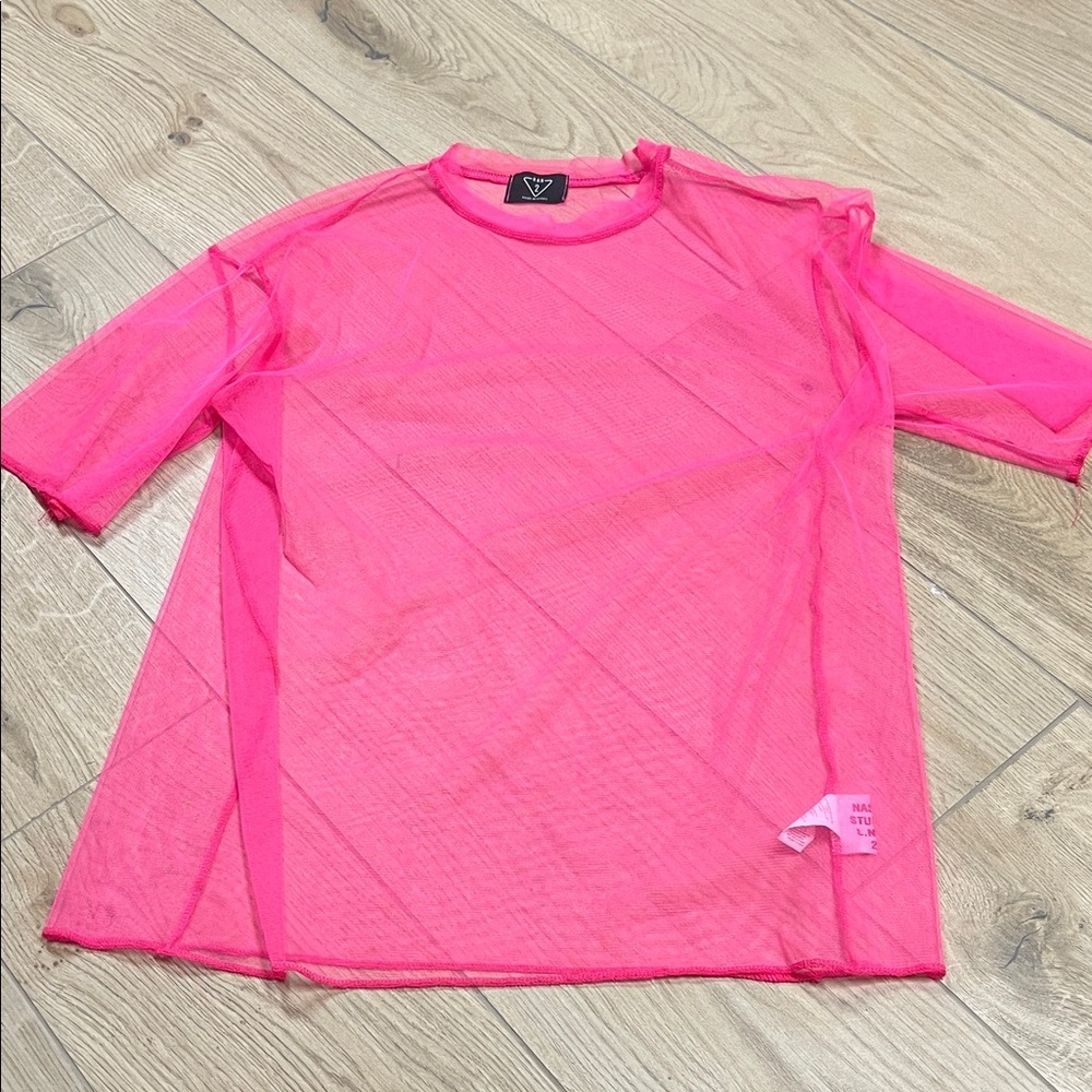 Vibrant Pink Sheer Short Sleeve Top